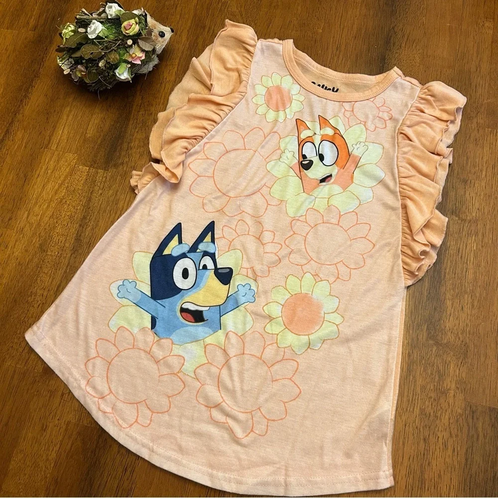 Bluey & Bingo Sunflower Nightgown | 4T | Ruffle Sleeve Spring/Summer Pajamas
